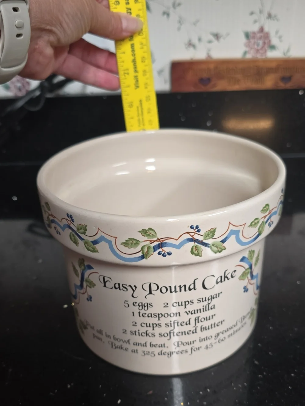 2001 Easy Pound Cake Recipe Ceramic Mixing Bowl - White with Blue & Green Floral